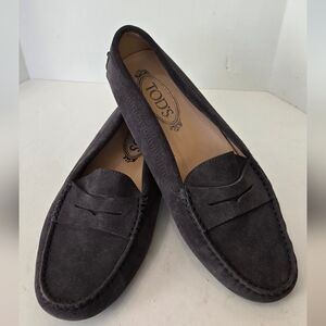 Tod's Dark Gray Suede Leather Loafers